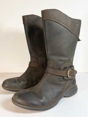 Merrell Women’s Brown Leather Mid Calf Boots Buckle Zip Riding Boots Size 9.5